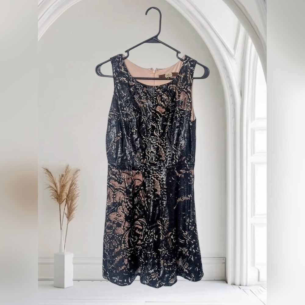 Eva Franco Black Floral Pleather Dress Size 4